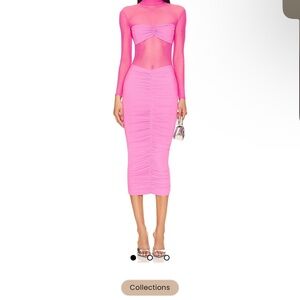 SER.O.YA Pink Mesh Midi Dress